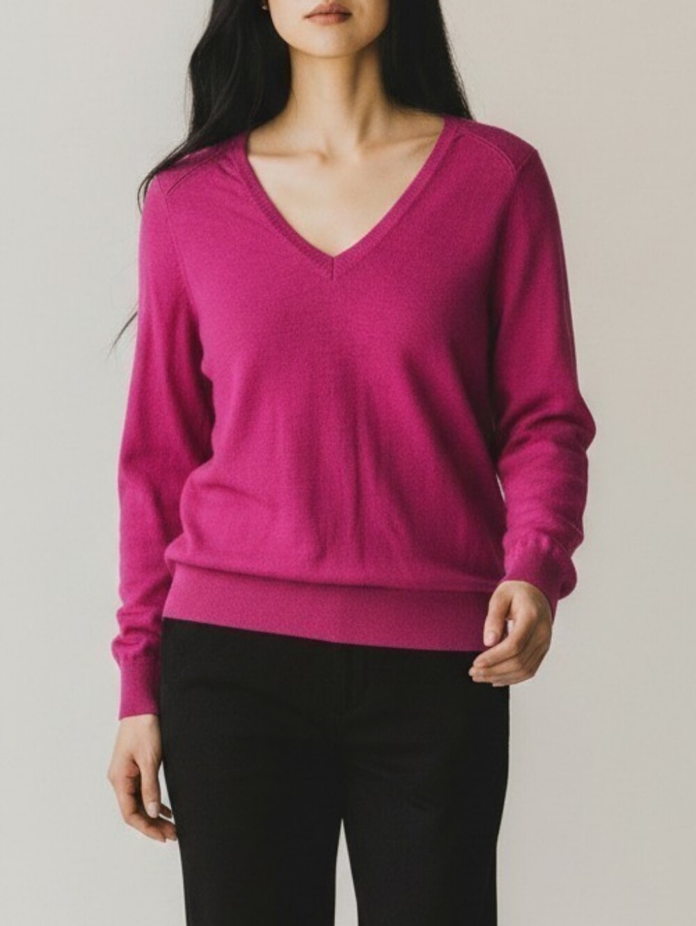 Banana Republic Bright Pink Merino Wool V-Neck Lightweight Sweater